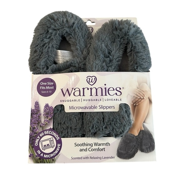 Warmies Shoes - Warmies Women’s Grey Fuzzy Microwaveable Slippers One Size Fits Most 6-10 NIB